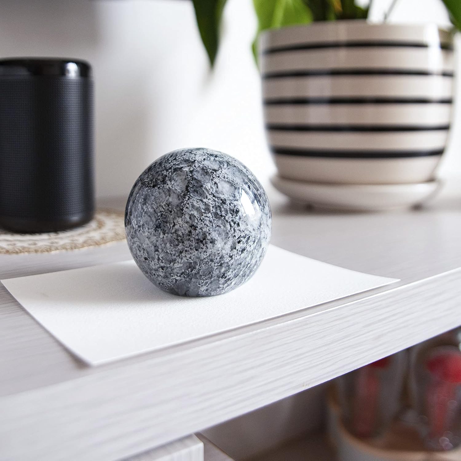 KANGMING Hand Blown Glass Solid Ball Moon Paperweight(Presenting A Beautiful Gift Box)Art K9 Glass Crystal Figurines Home Decor Collectible Statue Planet Astronomy Gifts（Dark Gray 3.15 Inch） : Office Products