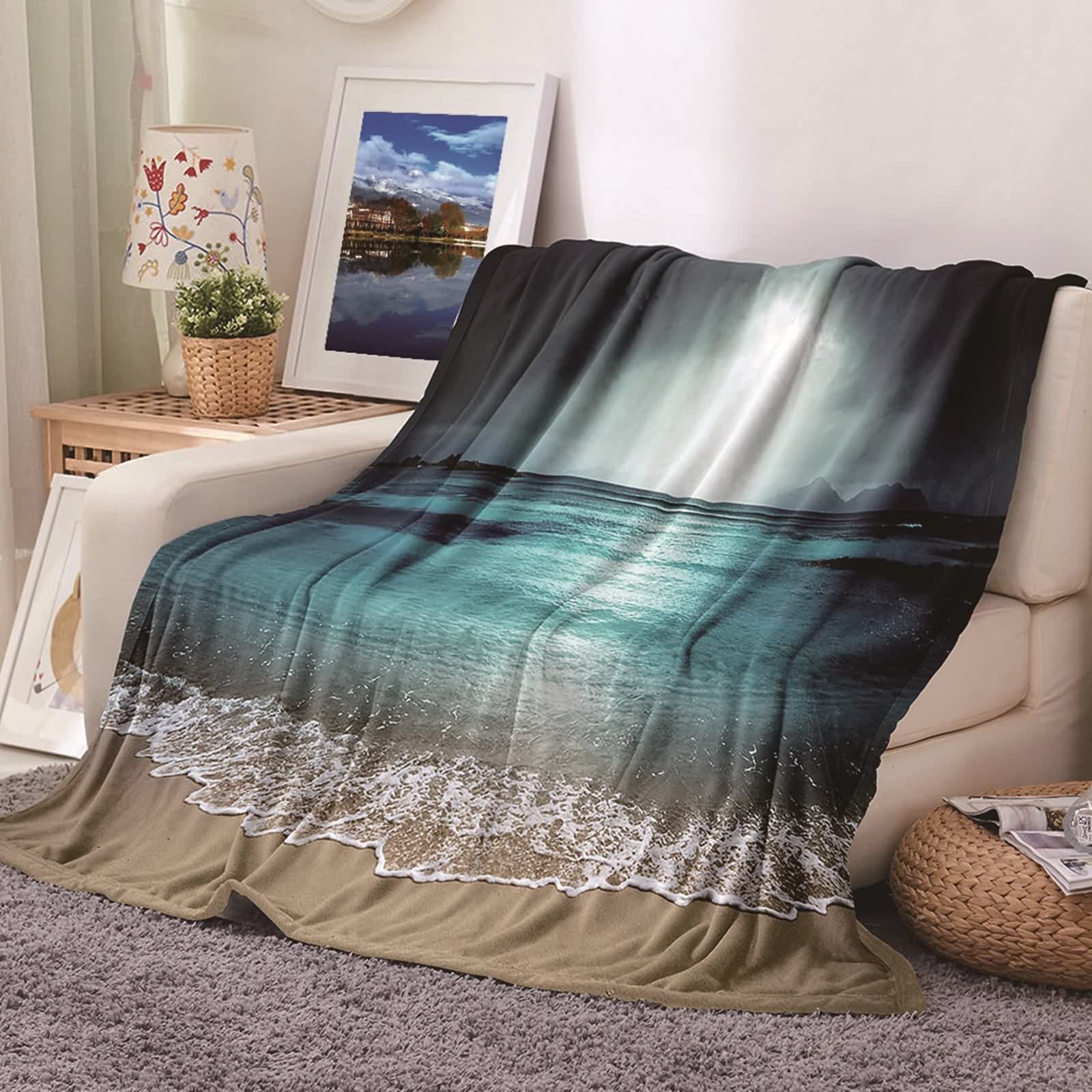 Couverture chaude hiver flannel 180x220cm plaid doux gris bleu