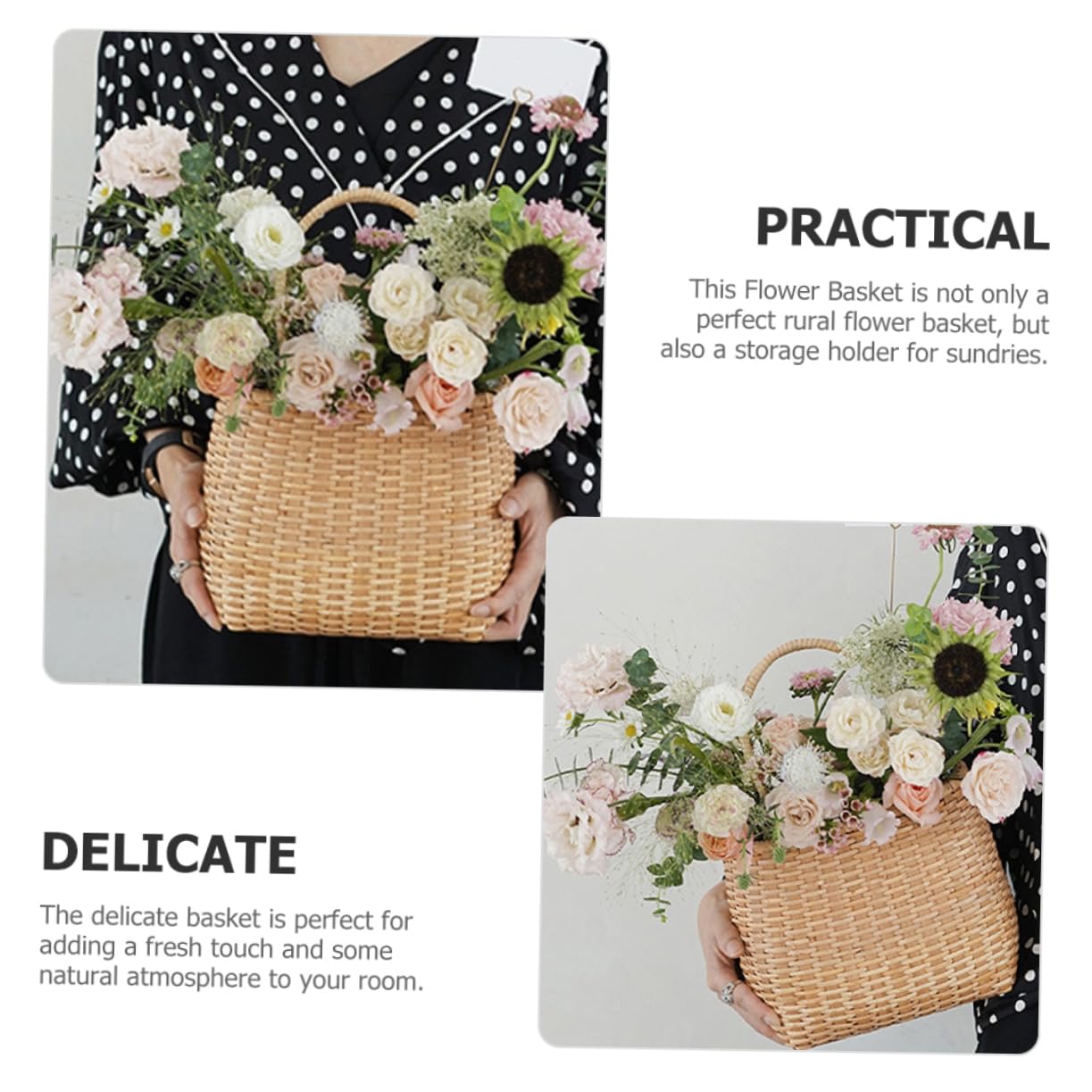KOMBIUDA Cesta Tejida de Madera para Flores, Porta Flores Decorativo y Útil para Almacenamiento en Hogar