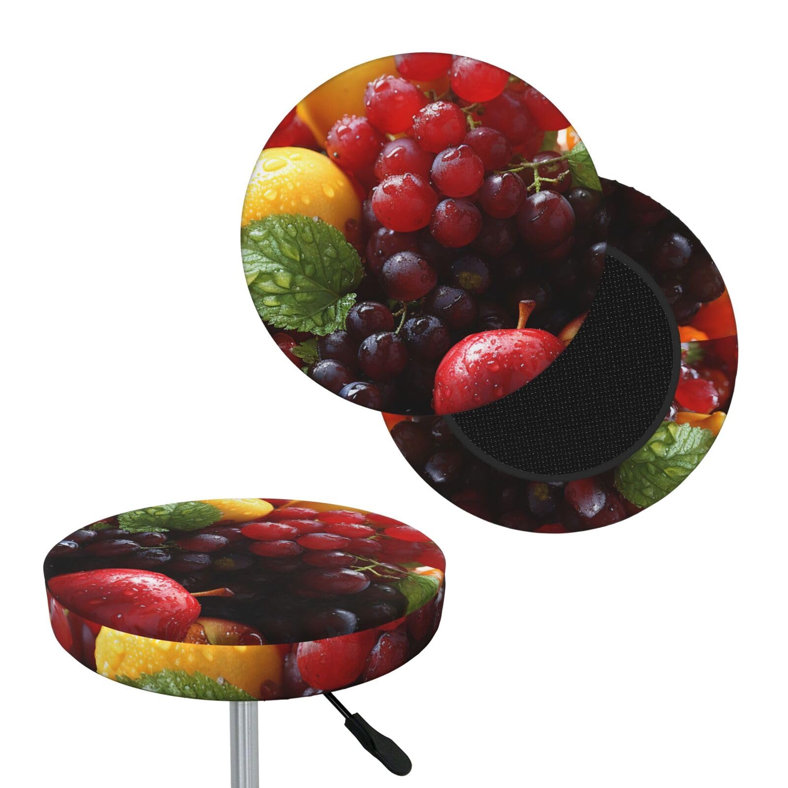 FekiLoot Fresh Fruits Round Bar Stool Covers Stretch Washable Bar Stool Covers Dustproof Slipcover Bar Chair Covers with Elastic Band for Bar Kitchen Living Room Decor 13 Inch