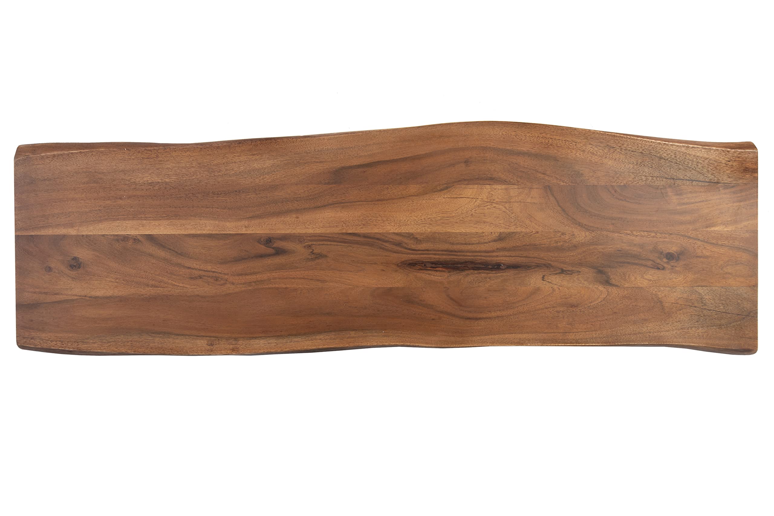 SAM Esszimmerbank 160x42 cm Chicago, Akazienholz nussbaumfarben, Massive Holzbank mit echter Baumkante, Baumkantenbank mit U-Gestell Silber, Sitzbank mit 26 mm Platte