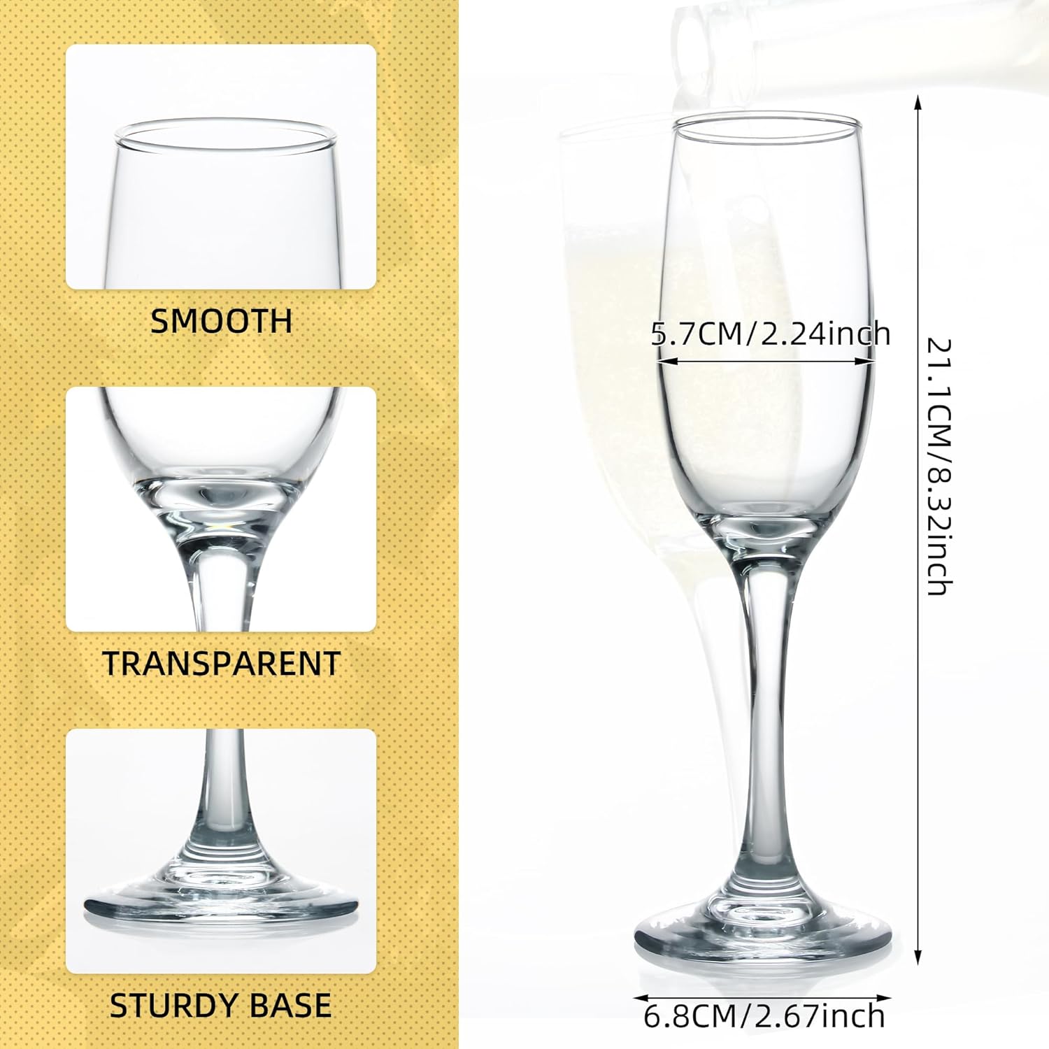Elegant Champagne Glasses Set of 12, Long Stem Glass Champagne Flutes for Mimosa, Sparking Wine, Wedding, Party - 6 oz, Clear