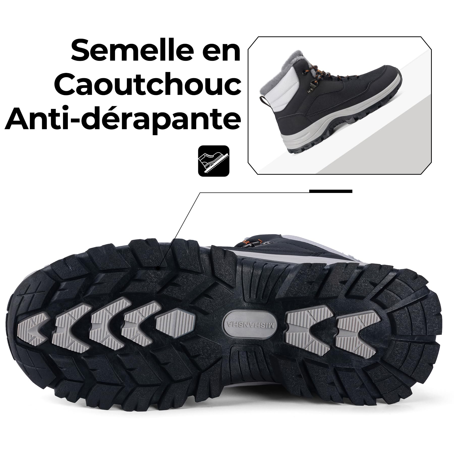 Mishansha Bottes de Randonnée Femme Hiver Fourrées 36-42 EU | Chaussures, Chaudes, Antidérapante, Trekking, Outdoor, Promener son Chien