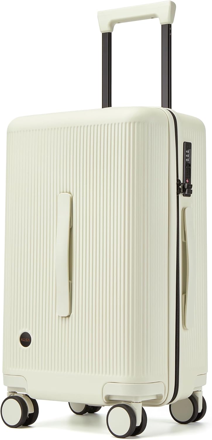 Hulsin 20 Inch Carry on Luggage, Hardside Lightweight Spinner Suitcase with TSA Lock, 22x14x9 Airline Approved Hard Shell Travel Suitcase with Wheels, Scratch Resistant (White, 20 Inch)