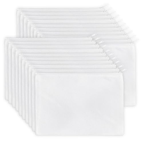 Vista 49 de Koolmox Bolsas de cosméticos a granel, 20 bolsas de maquillaje multiusos con cremallera, bolsa de lápices de lona, bolsa de lona beige a granel