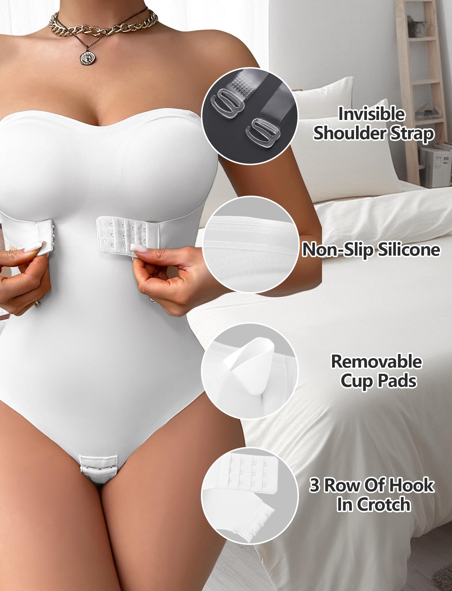 FEOYA - Body esculpir para mujer, diseño de vientre plano, para mujer, invisible push up bodysuit sin tirantes con acolchado extraíble y tirantes