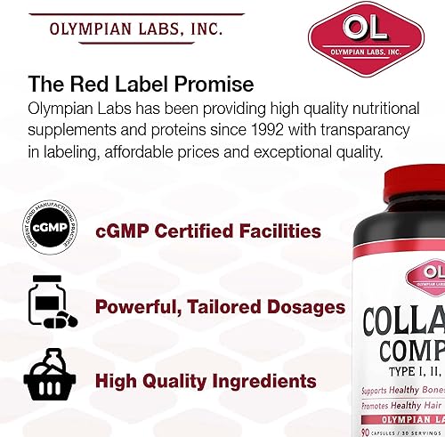 Miniatura 6 de Olympian Labs Complejo de colágeno múltiple tipo I, II, III, V, X, cabello, uñas, articulaciones, salud intestinal, 90 tapas, suministro para 30 días