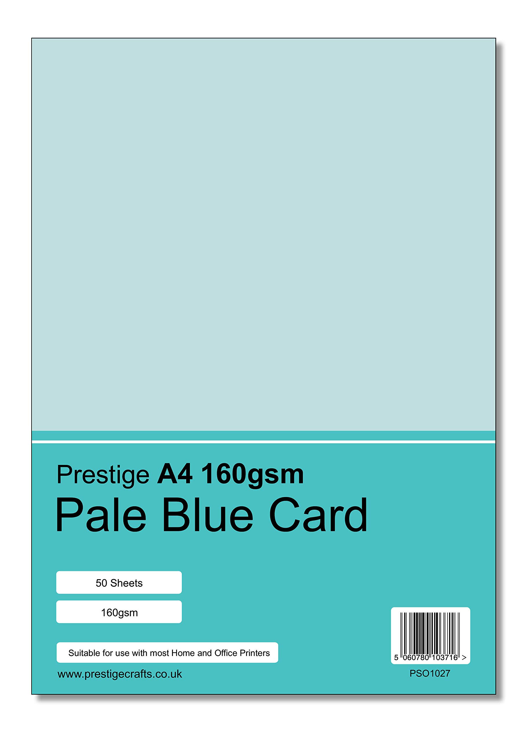 Prestige A4 160gsm Coloured Card Printing Inkjet Laser Craft Card - 50 Sheets per Pack - 20 Colours (Pale Blue)