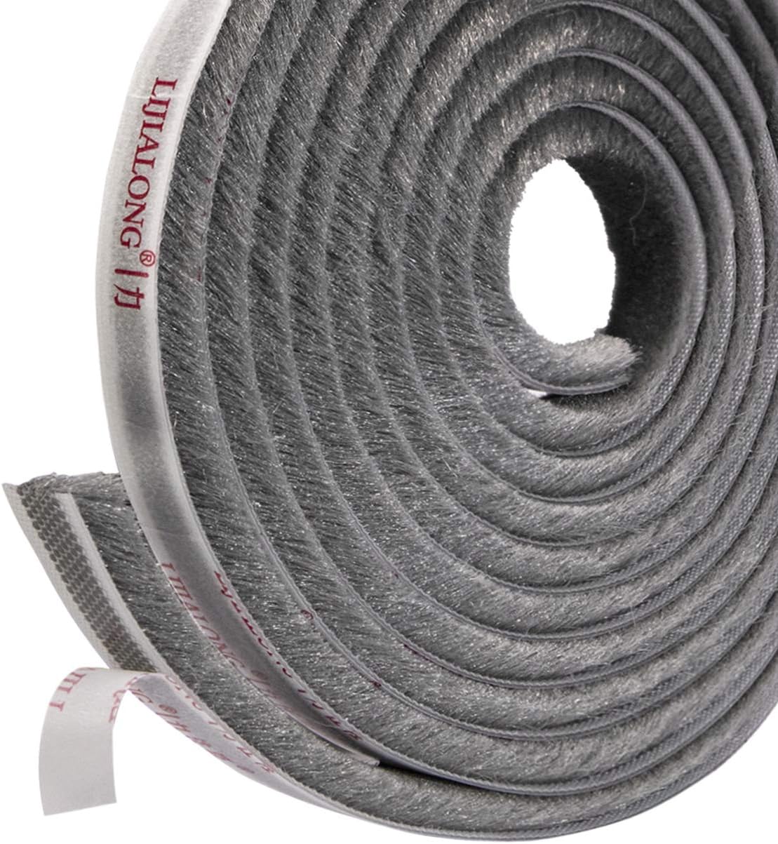 fowong Draught Excluder Tape,4.9 m(L) x9 mm(W) x 5mm(T) Door Brush Strip for Door Frame Insulation and Window Adhesive Brush Weather Stripping-Grey