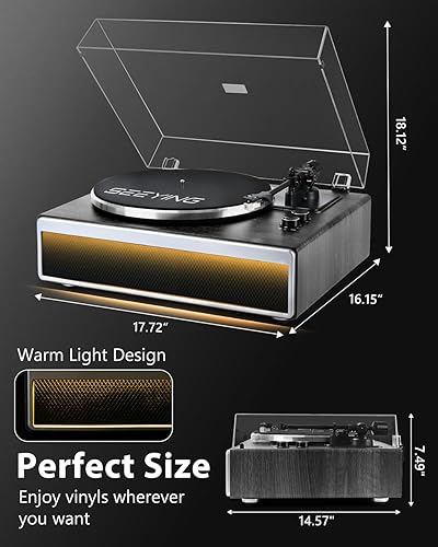 Miniatura 6 de Reproductor de discos de vinilo con altavoces HiFi integrados, tocadiscos Bluetooth de transmisión por correa para discos de vinilo con cartucho