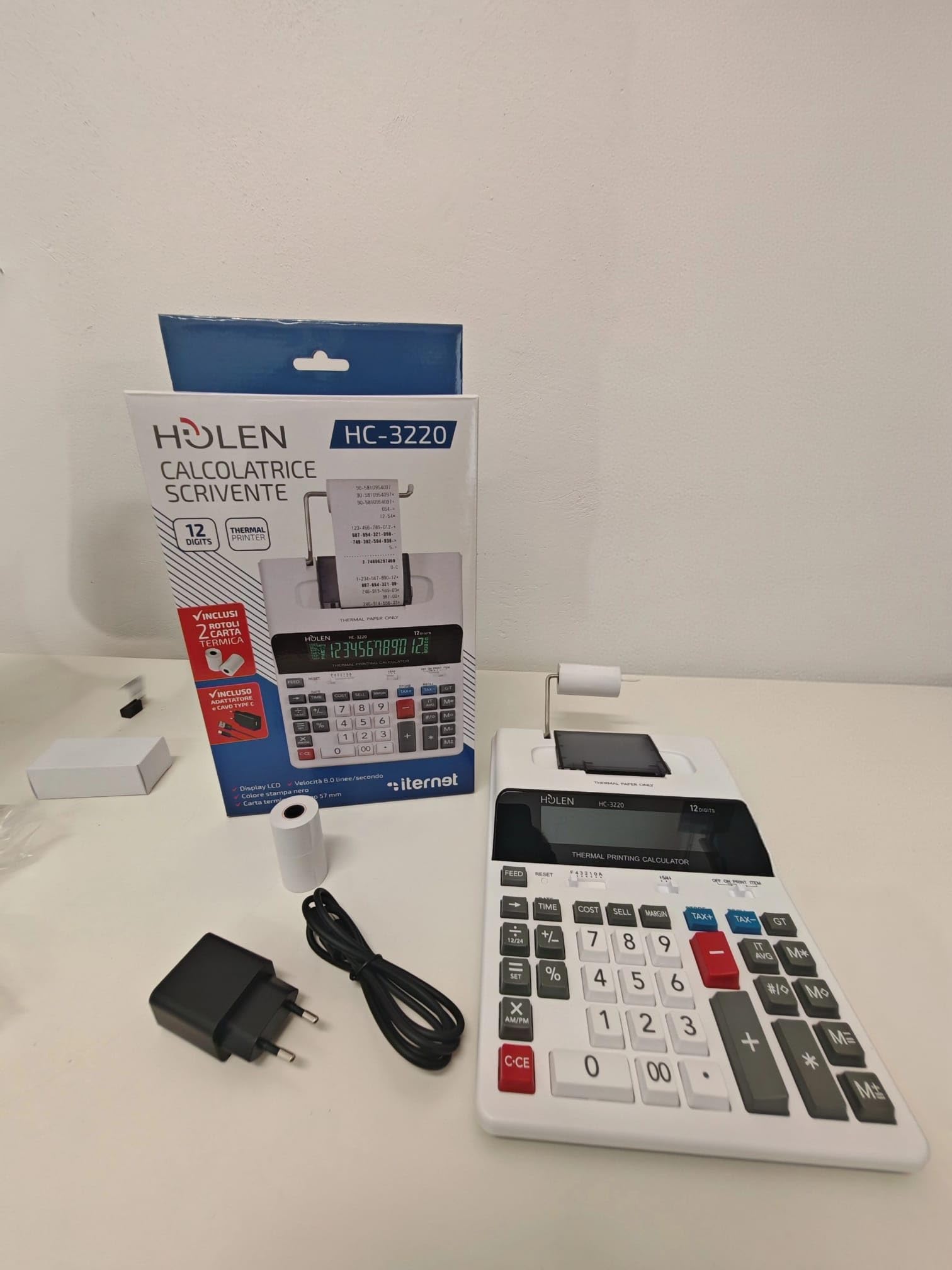 Obtener HC-3220 - Calculadora térmica con pantalla LCD, 12 dígitos, impresora integrada, funciones empresariales, color blanco