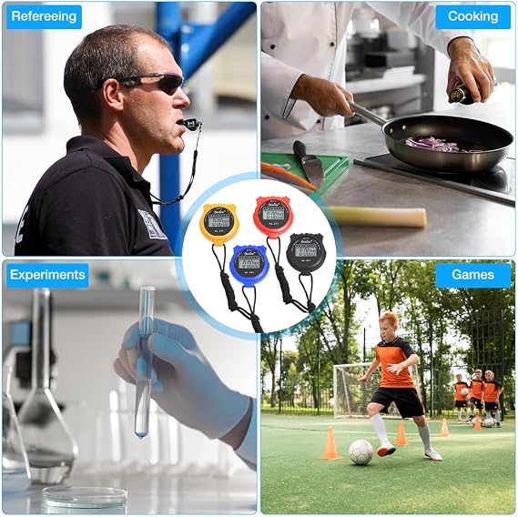 MineUp 4PCs Digital Sports Stopwatch with Large Display - Multi-Function Timer, Date, Time & Alarm - Shockproof, Waterproof for Training