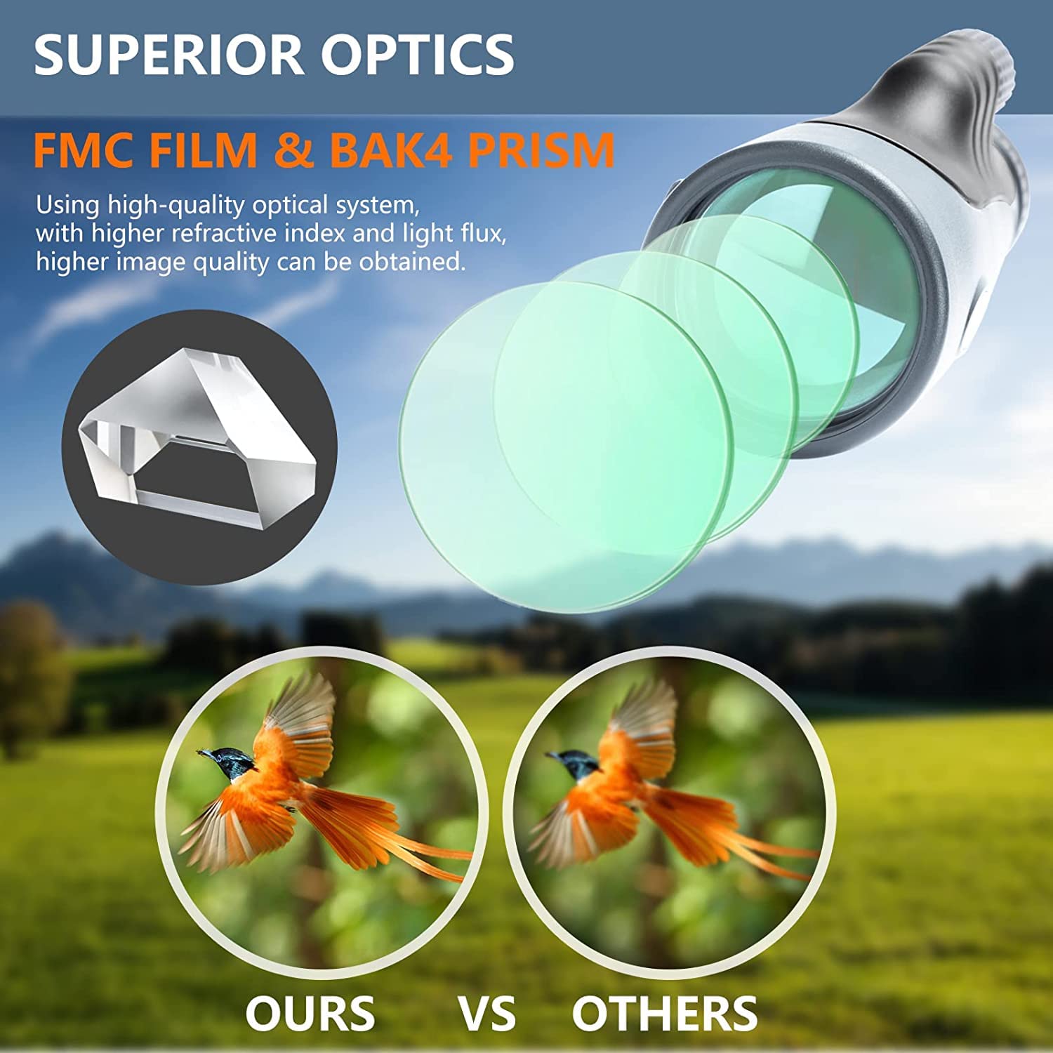 Télescope Monoculaire,Monoculaire 10-30X50 Zoom HD,Télescope Monoculaire à Prisme FMC BAK4 Haute Puissance avec Adaptateur de Téléphone à Bandoulière pour Observation des Oiseaux Chasse Camping