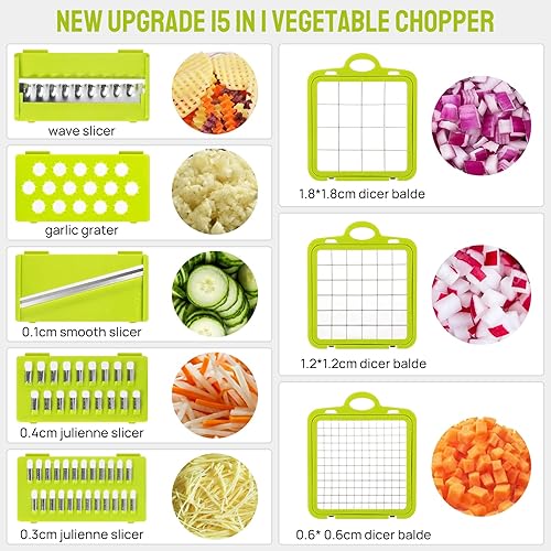 Miniatura 2 de Picador de verduras picador de cebolla picador de alimentos multifuncional cortador de verduras picador de verduras con 12 cuchillas utensilios de