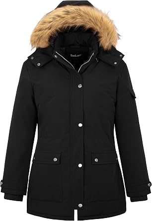 Soularge Womens Winter Plus Size Waterproof Thicken Puffer Coat with Hood | Womens Plus Size Tailoring,Faux Fur Detachable Hood,Multi Functional Deep Pockets