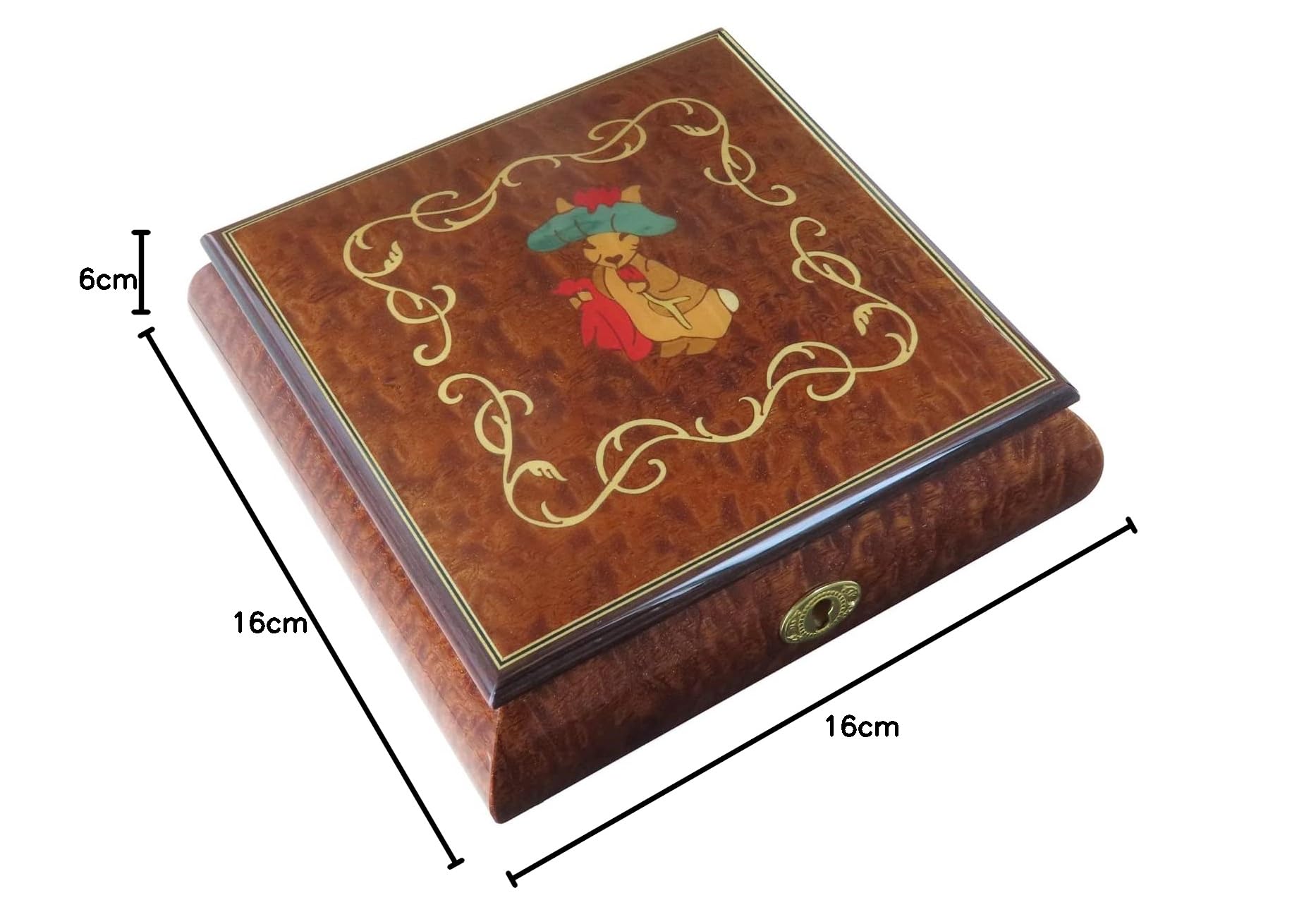 Lutèce Créations Joyero musical/caja de música para joyas de madera con marquetería conejo de Beatrix Potter y mecanismo musical de resorte de 18 notas - Au clair de la lune (Jean-Baptiste Lully).