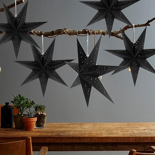 Miniatura 7 de 3 linternas de papel con estrellas de Navidad, 3D colgantes, estrellas de papel negro de 20 pulgadas, para Navidad, carnaval, boda, graduación,