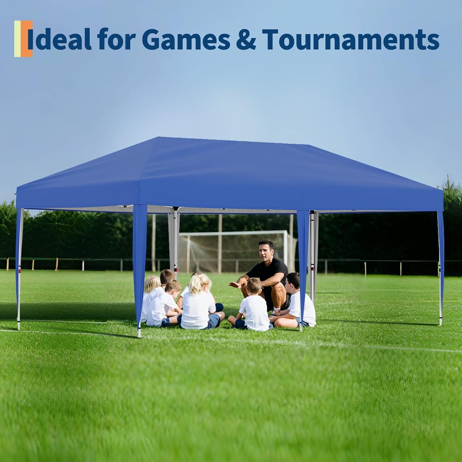 GarveeLife 10x20 Pop Up Canopy with 2 Sidewalls - Heavy Duty Outdoor Canopy Tent with Portable Roller Bag - 3 Adjustable Height, 4 Weight Bags, 8 Stakes & 6 Guy Ropes Included, Blue