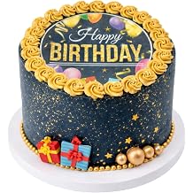 Dekora, Edible Happy Birthday Cake Decorations, Edible Cake Toppers Decoration for Birthday, Happy Birthday Image Sheet for DIY Cake Decorating, 7.8-Inch Round Wafer Paper, Sugar-Free