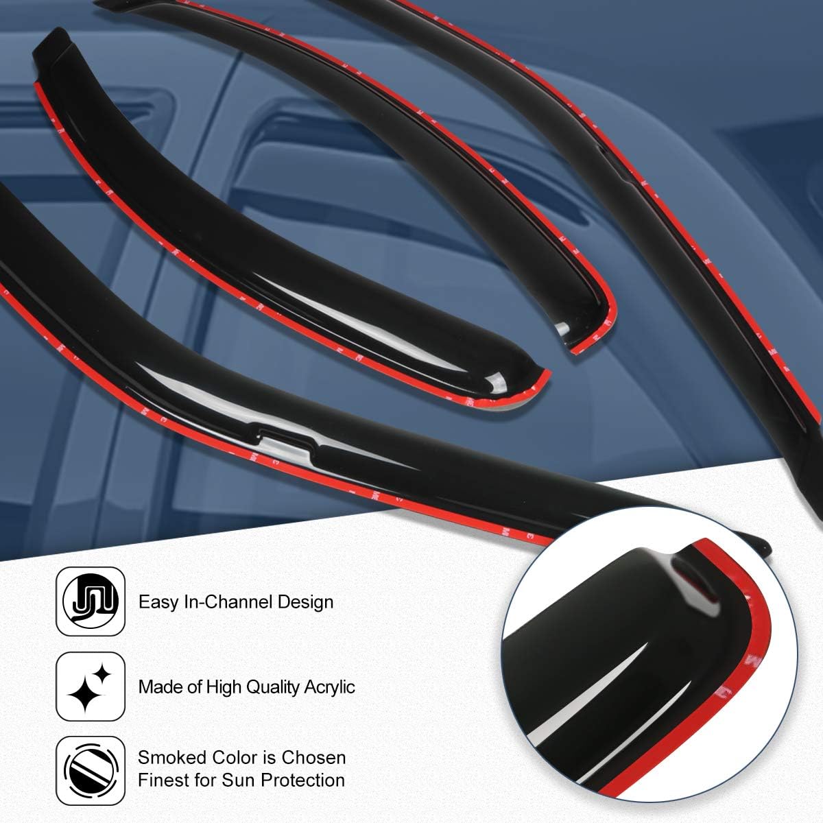 Auto Dynasty Compatible with Ford Contour/Mercury Mystique (4 Pieces) in-Channel Window Deflector Rain Guard +35" Sun Roof Visor Dark Smoke