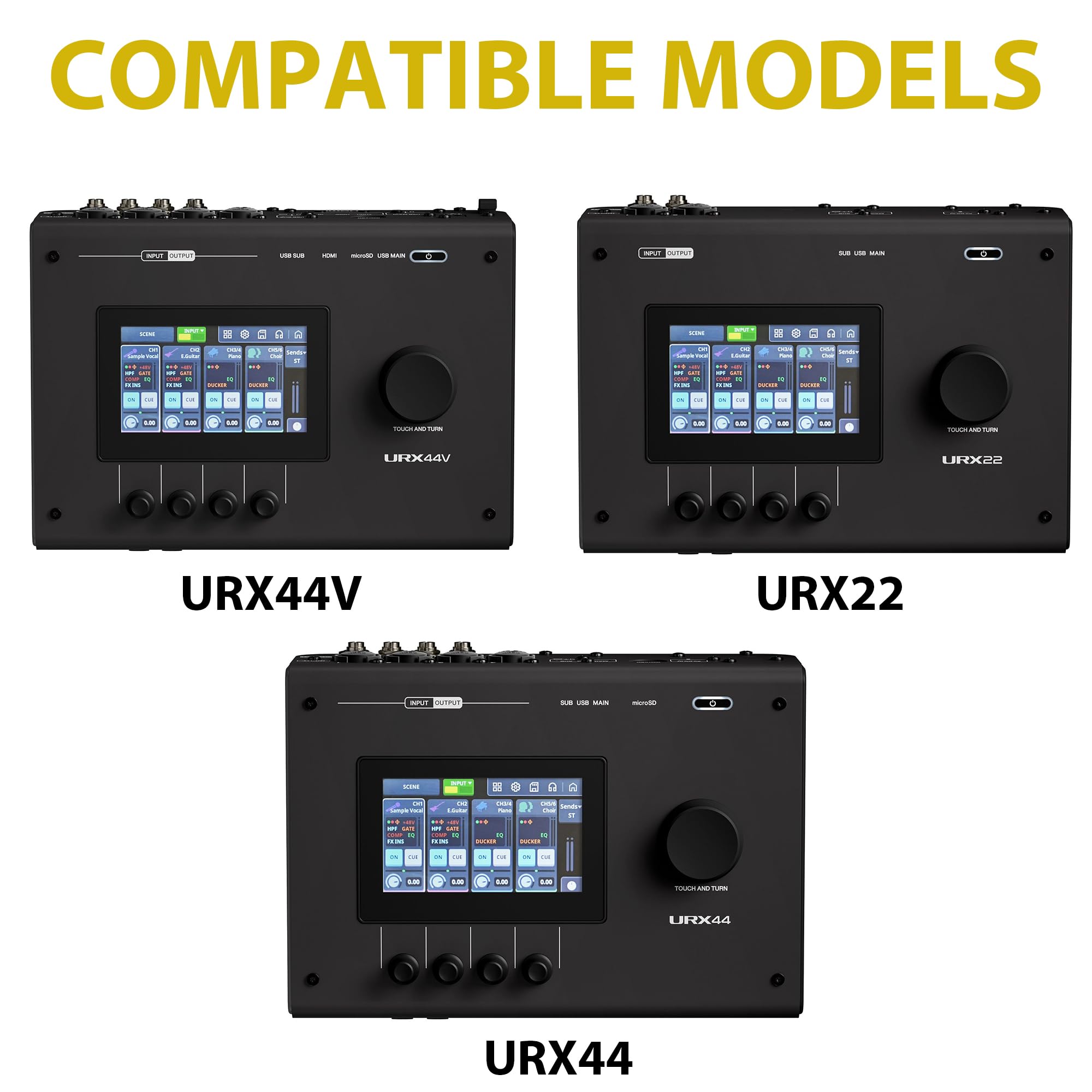 Musiin Custodia per interfaccia audio personalizzata compatibile con Yamaha URX22 URX44/44V, con tasca in rete, cerniera dorata e comoda maniglia per studio, archiviazione quotidiana e trasporto su