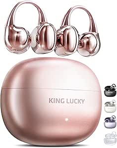 King Lucky Clip on Earbuds Open Ear Wireless Bluetooth 5.4 Headphones with Mic,50H Play,Noise Cancelling,Waterproof,Sports Ear Buds,Comfortable for Small Ears & Glasses Wearers,Workouts (Pink) asin的图片