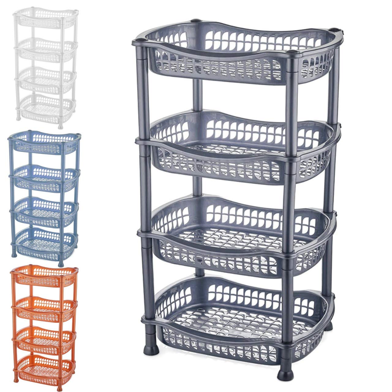 A406 Silver 4 Tier Vegetable Fruit Storage Basket Rack Kitchen Utility Stacking Stackable (Silver)