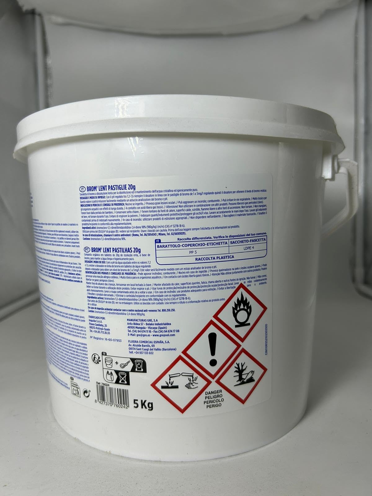 Gre 76024 – Brom en pastillas de 20 g – Brom lent 5 kg ideal para piscina y spa de hidromasaje.
