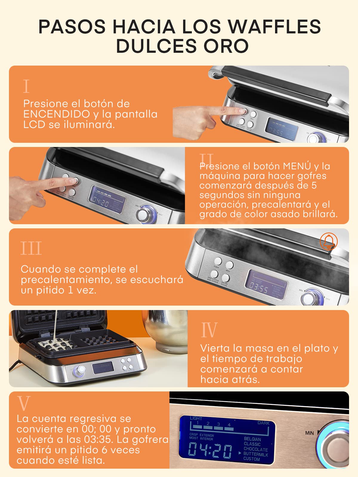 Gofrera Belga 1600 W, Gofrera Double Inteligente Pro con Pantalla LED, 5 Programas Diferentes, 7 Termostato Regulable, Asa Fría al Tacto, Acero Inoxidable (Silver)