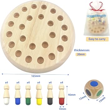 Wooden Memory Chess, Kids Wooden Board Game Memory Match Chess | Memory Match Stick Chess with Storage Bag Enhance Color Cognitive Memory Game Early Learning Toy, Birthday Gifts for Children