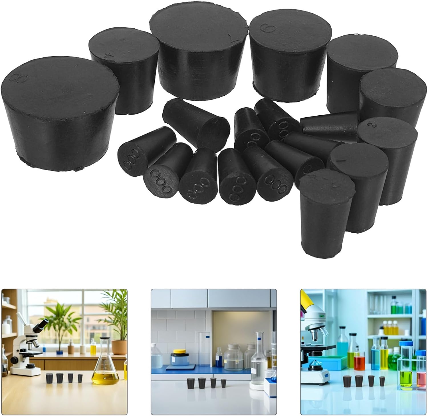 20pcs Black Rubber Stopper Plugs for Flask and Lab Tubes with Leakproof Seal, Multipurpose Use, and Tapered Shape, for DIY and Plumbing Repairs,