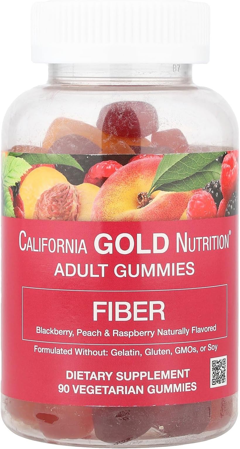 California Gold NutritionFiber Gummies, Natural BlackBerry, Peach & Raspberry, 90 Vegetarian Gummies
