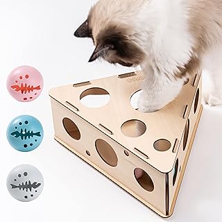 Cat Puzzle Toy Interactive Cat Treat Puzzle Box Wooden Feeder for Indoor Cats