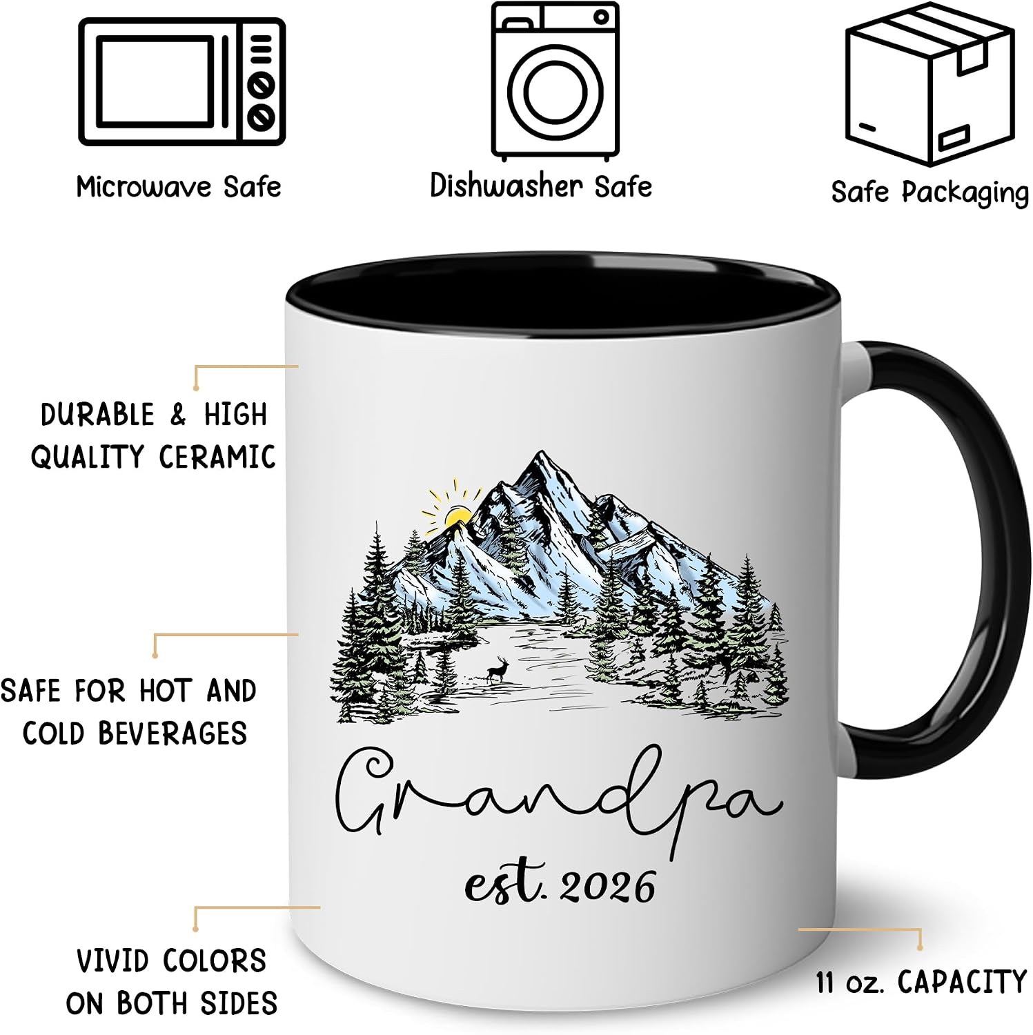 BSQUIELE Fathers Day Gift For Grandpa 2026 - New Grandpa Gifts - Grandfather to be Gifts - Birthday Gift For Grandpas From Granddaughter, Grandson - Grandpas Mug Est 2026 - Baby Announcement Gift