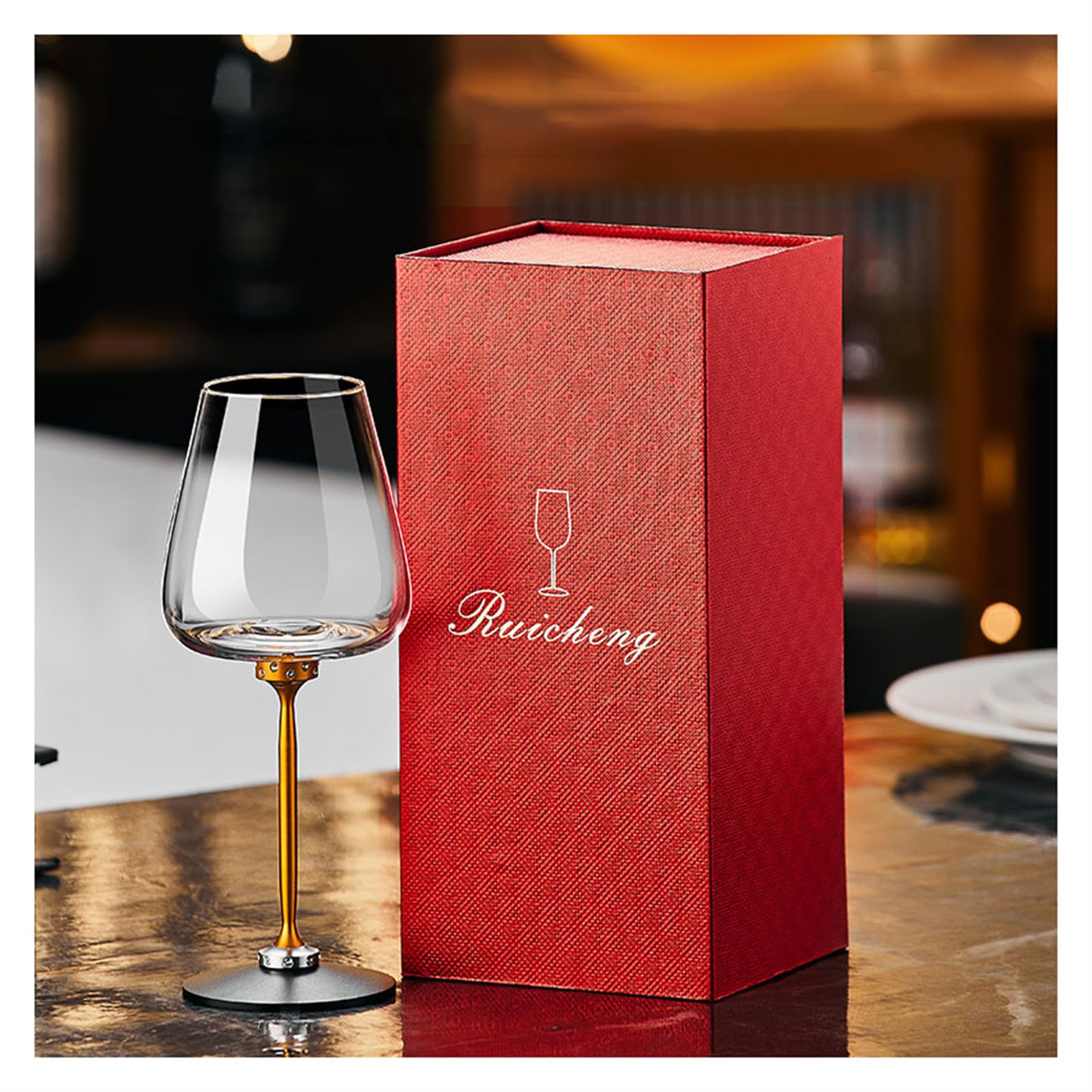 FXNFXLA Spinning Wine Glass, Aluminum Long Stem Rotating Red & White Wine Glasses with Crystals, Lead-free, Ideal Wine Accessories Birthday Gift for Family Friend