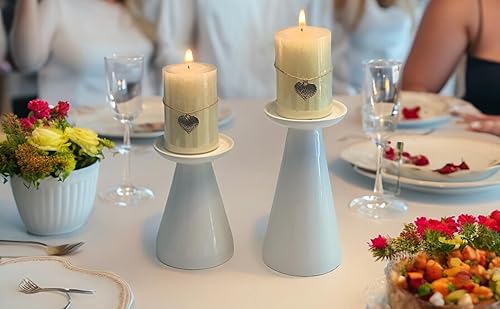 Miniatura 3 de Juego de 2 portavelas de cerámica, portavelas para velas de pilar, portavelas para decoración del hogar, celebraciones de festivales, comedor,