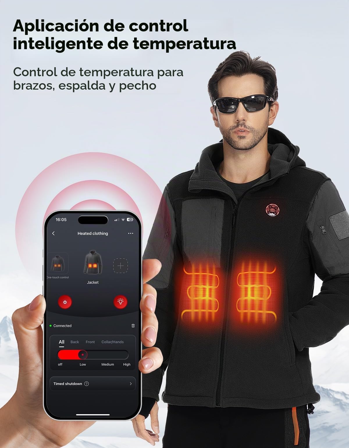 KEMIMOTO Chaqueta Moto Calefactable Hombre, con Mando a Distancia, Chaqueta Térmica Táctica Batería de 20000 mAh, 8 Zonas de Calentamiento