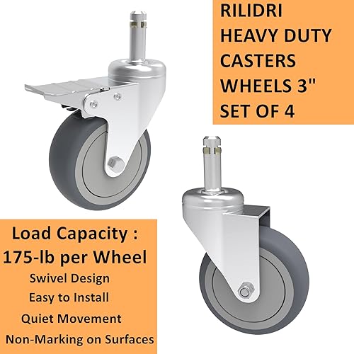 Miniatura 4 de Rueda giratoria de 3 pulgadas, rueda de goma de 716 pulgadas de diámetro, ruedas de repuesto TPR resistentes para mopa Rubbermaid, cubo, carrito,