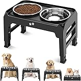 Elevated Dog Bowls, 4 Height Adjustable Raised Bowl Stand with 2 Thick 50oz Stainless Steel Food Bowls Non-Slip Feeder Adjusts to 3.7'', 9.2'', 10.75'', 12.36'' Black, (DB-W01) 8' for Medium Dogs Black