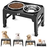 Elevated Dog Bowls&comma; 4 Height Adjustable Raised Bowl Stand with 2 Thick 50oz Stainless Steel Food Bowls Non-Slip Feeder Adjusts to 3&period;7&apos;&apos;&comma; 9&period;2&apos;&apos;&comma; 10&period;75&apos;&apos;&comma; 12&period;36&apos;&apos; Black&comma; &lpar;DB-W01&rpar;