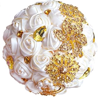 Abbie Home Advanced Customization Romantic Bride Wedding Holding Toss Bouquet Creamy White Rose Brooch with Pearls and Rhinestone Decorative brooches Accessories-Multi Color (336WG)