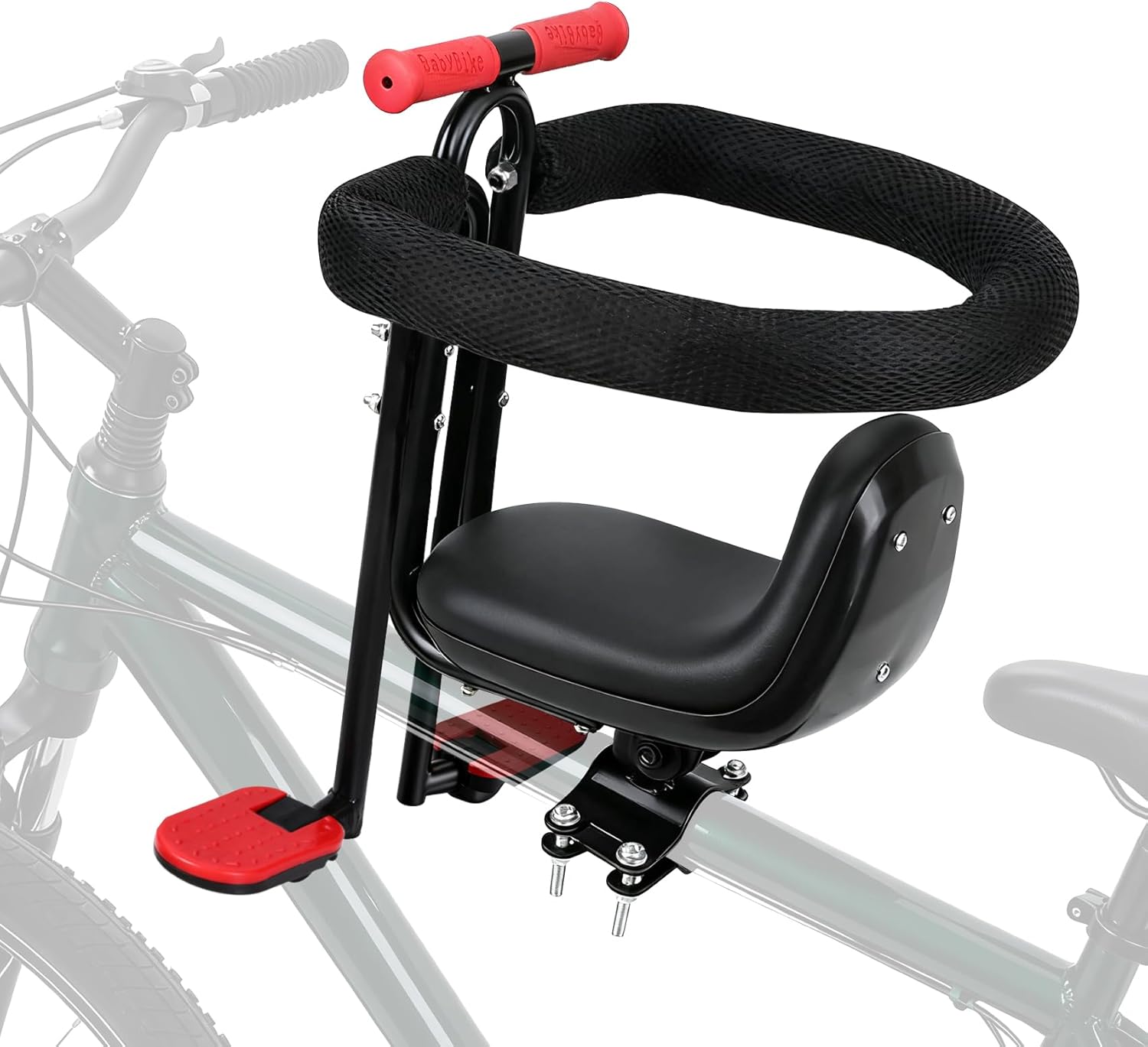 Kids Bike Seat, Front Mounted Child Bike Seat, Fully Enclosed Guardrail, Height Adjustable, with Foot Pedals, Bike Seat for Kids for 2-5 Years, Compatible with All Adult MTB