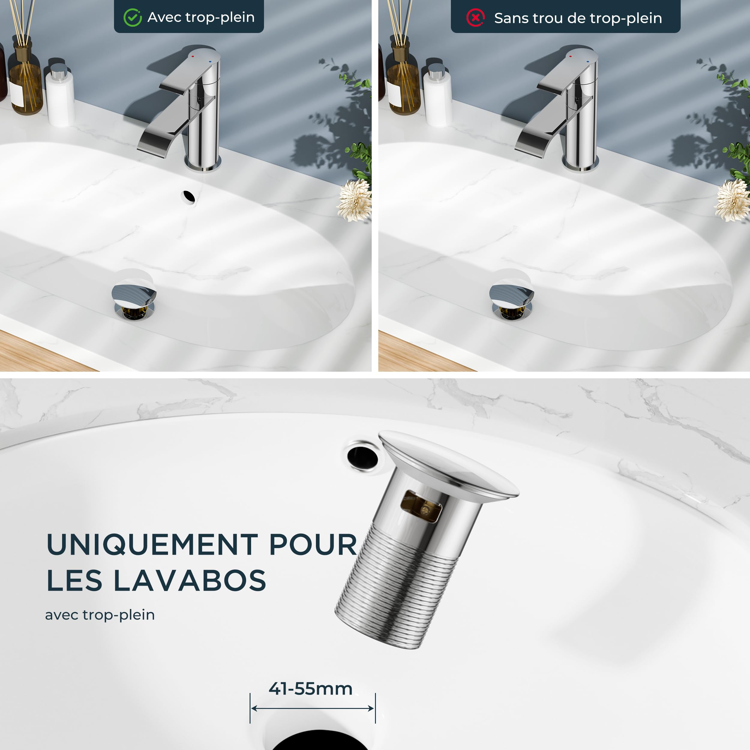 FORIOUS Robinet Salle De Bain Avec Bonde, Mitigeur Lavabo Monocommande, Robinet Lavabo Cascade-Hauteur De Bec 98MM, Armature Moderne Économe En Eau，Chrome