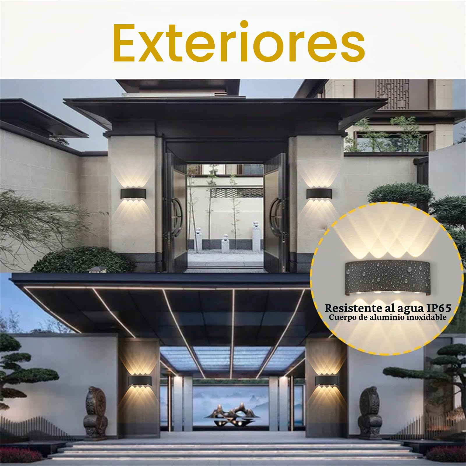 CANMEIJIA Aplique pared Exterior Aluminio 8 Focos Luz Cálida Negro 2 Piezas
