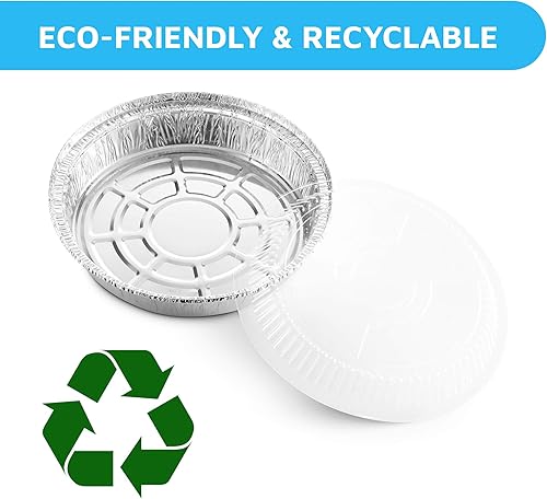 MontoPack Paquete de 40 Moldes de Papel de Aluminio Redondos de 7" con Tapas Transparentes | Recipientes Desechables con Paredes Rectas para