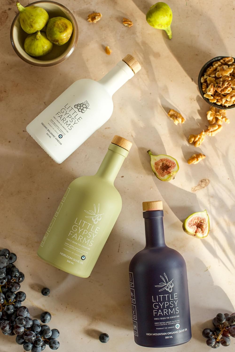 Organic Balsamic Vinegar & Heirloom Olive Oil from Little Gypsy Farms | First Cold-Pressed and Oak Barrel Aged | Notes of Fig with Strawberry Finish | Single Family Farms in Greece (2 Pack)