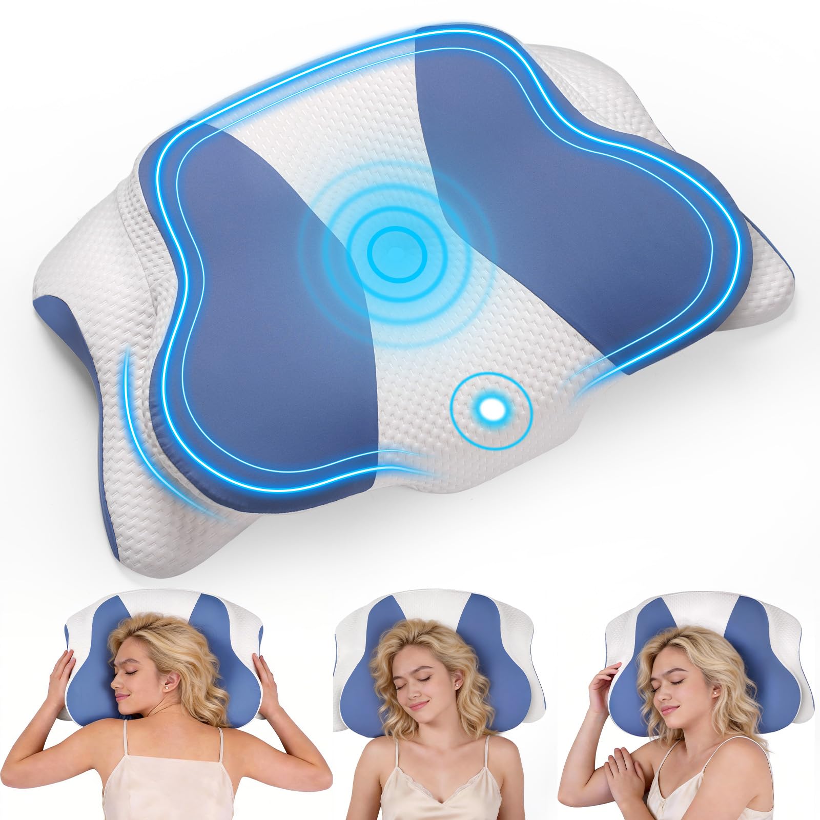 Cervical Neck Pillow for Sleeping Ergonomic Contour Pillow for Neck and Shoulder Pain with Pillowcase Cooling Memory Foam