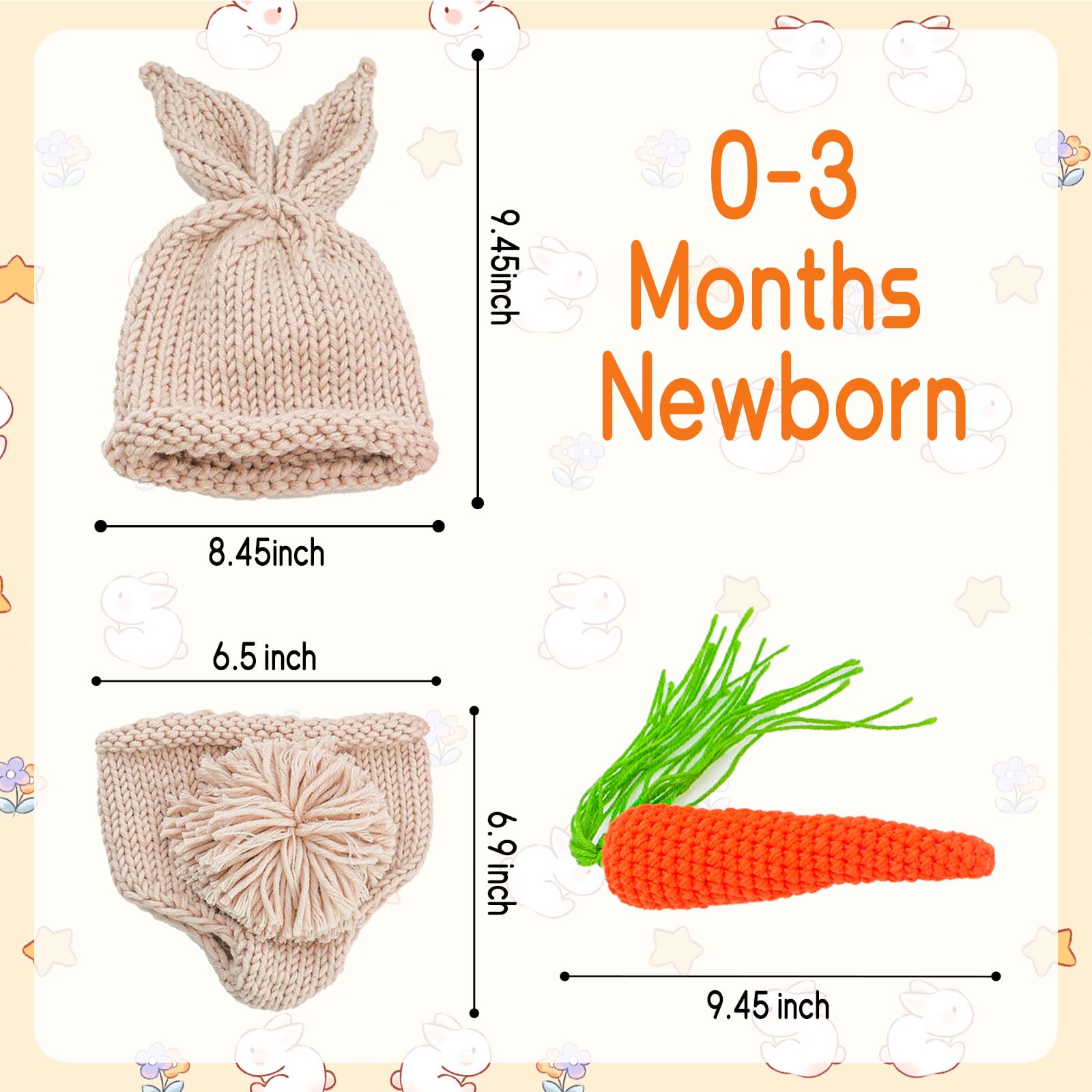 Newborn Photography Prop, Baby Easter Gift Knitted Photoshoot Costume, Baby First Easter Photo Rabbit Outfits (0-3 Months) - 4