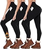 3 Pack Fleece Lined Leggings with Pockets for Women,High Waisted Thermal Warm Winter Yoga Pants