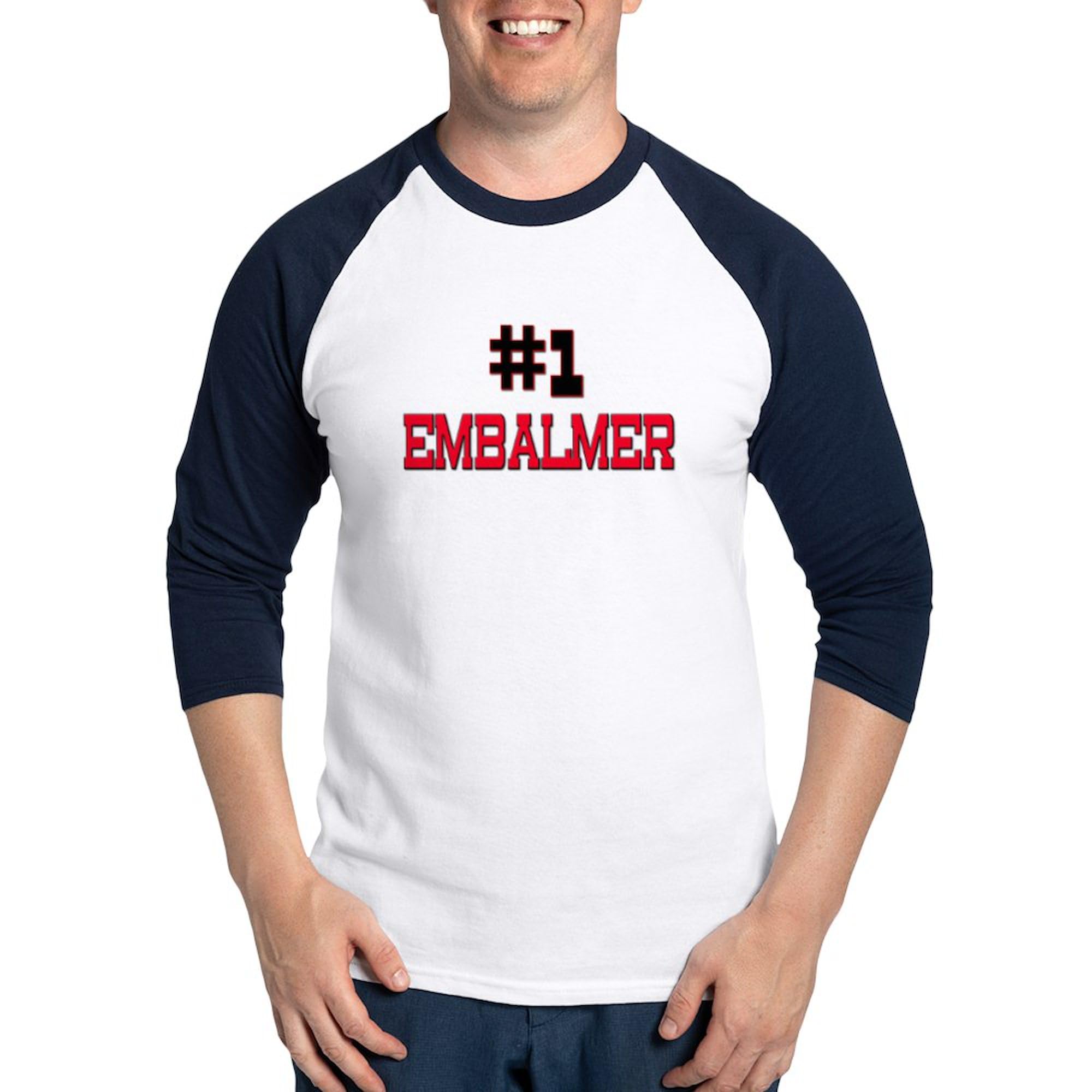 CafePress Number 1 Embalmer Baseball Jersey Men's Cotton Baseball Jersey, 3/4 Raglan Sleeve Shirt Blue/White